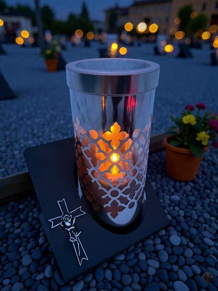 LED лампадка на могилу 25&times;16 см на сонячній батареї тепле світло №3 лампатка 03 фото