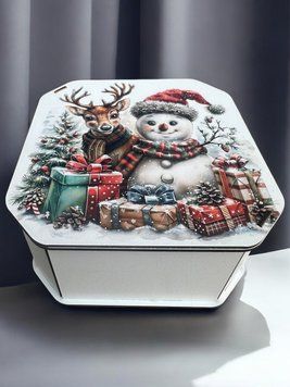 Новорічна коробка Подарункова коробка квадратна (ХДФ) 19x19x10 см. №3 кор03 фото