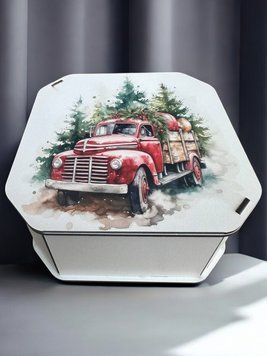 Новорічна коробка Подарункова коробка квадратна (ХДФ) 19x19x10 см. №2 кор02 фото