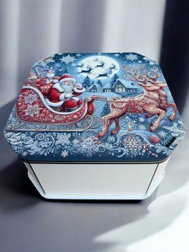 Новорічна коробка Подарункова коробка квадратна (ХДФ) 19x19x10 см. №9 кор09 фото