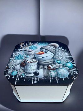 Новорічна коробка Подарункова коробка квадратна (ХДФ) 19x19x10 см. №16 кор16 фото